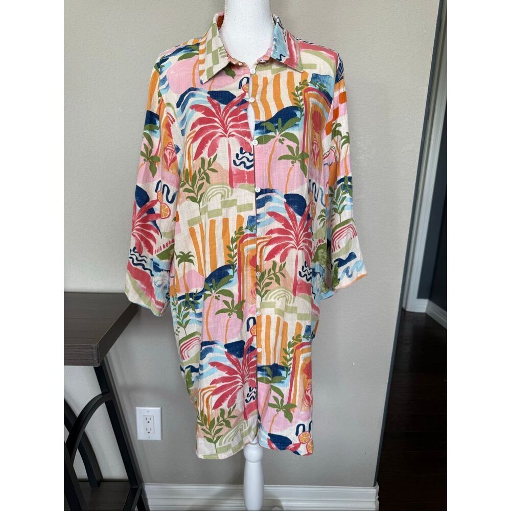Label of Love Tropical Linen Blend Resort Wear Cover Up Tunic XL